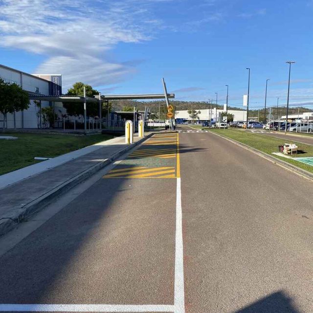 Line marking for pedestrian crossing and EV charging bays at TAFE Townsville