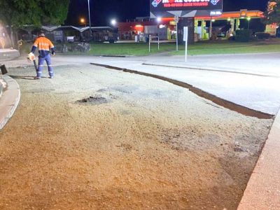 Asphalt contractors completing carpark resurfacing at Willows Shopping Centre